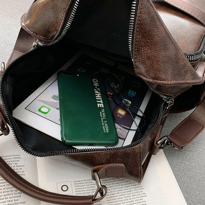 Women Vintage Faux Leather Multi-Pocket Multifunctional Backpack Crossbody Bag