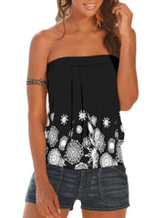 Holiday Floral Print Strapless Sleeveless Black Tube Tank Top