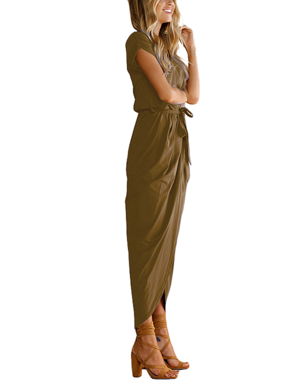 Chic Summer Casual Loose Solid Short Sleeve Split Bohemian Long Maxi Dress