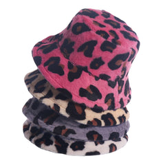 Women Rabbit Hair Leopard Pattern Casual Warm All-match Bucket Hat