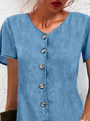 Women's Denim Mini Dress - V-Neck, Short Sleeve, Casual Summer Style