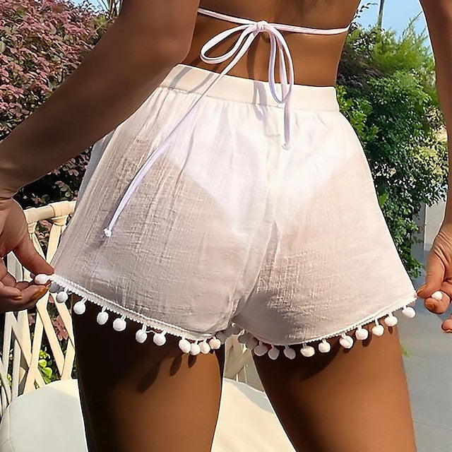 Women's Swimwear Beach Bottom Normal Swimsuit Tassel Solid Color Black White Bathing Suits Sports Fashion Beach Wear