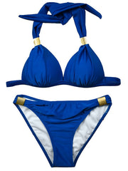 Women's Swimwear Bikini 2 Piece Normal Swimsuit Halter 2 Piece Open Back Sexy Pure Color Black Royal Blue Blue Sky Blue Halter V Wire Bathing Suits Sexy Vacation Fashion