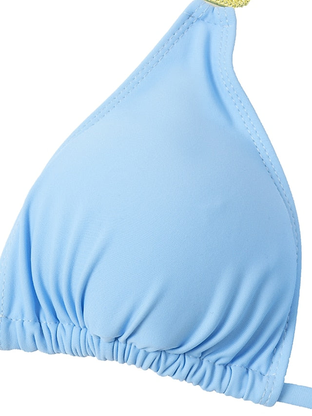 Women's Swimwear Bikini 2 Piece Normal Swimsuit Glitter Solid Color White Black Blue Purple Yellow Plunge Bathing Suits Sexy Vacation Fashion / New / Padded Bras