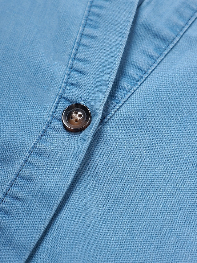 Women's V-Neck Denim Midi Shirt Dress - Half Sleeve, Casual Summer Wear