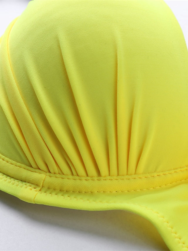 Women's Swimwear Bikini 2 Piece Normal Swimsuit Backless Printing High Waisted string fold over Houndstooth Stripe Green Yellow Rainbow Red Strap Bathing Suits New Vacation Sexy / Modern