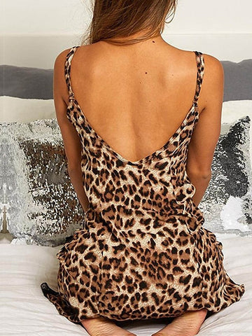 Women's Slip Dress Night Dress Mini Dress Daily Casual Backless Split Leopard Strap Home Lounge Leopard