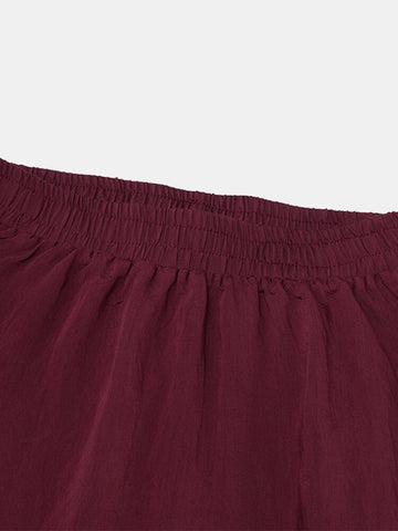 Women Big Swing Solid Color Elastic Waist Loose Casual Long Skirt