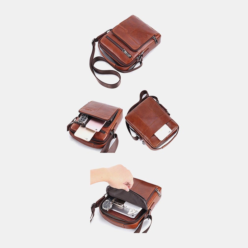 Men Genuine Leather Large Capacity Shoulder Baq Crossbody Bag