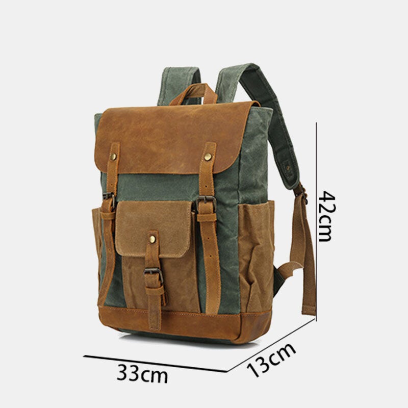 Men Retro Vintage Canvas Leather Backpack Sports Climbing Bag Travel Anti-theft Backpack