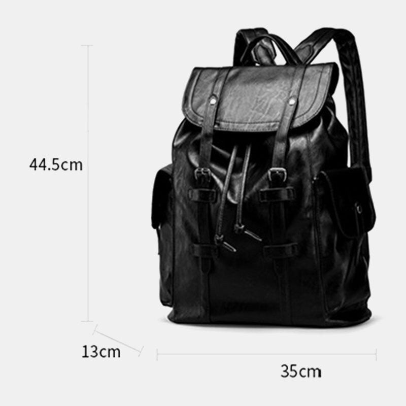 Men Retro Faux Leather Large Capacity Waterproof School Bag Travel Backpack