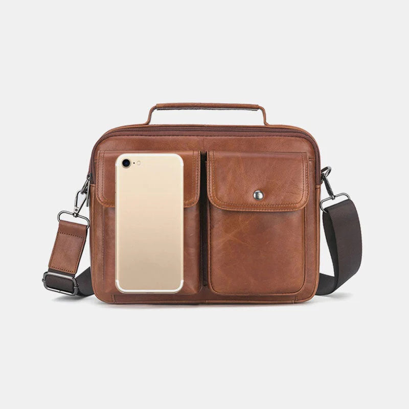 Men's Genuine Leather Multi-Function Retro Large Capacity Shoulder Crossbody Bag