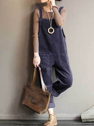 Sleeveless Elastic Straps Casual Simple Front Pockets Jumpsuit For Women