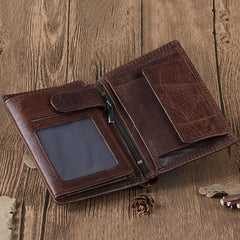 Men Genuine Leather Vintage Tri-fold Wallet 12 Card Slots Short Slim