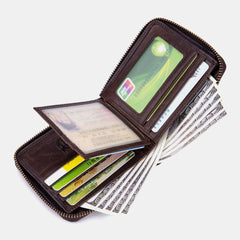 Men Genuine Leather Thick Wallet Multi-Card Card Holder Zipper