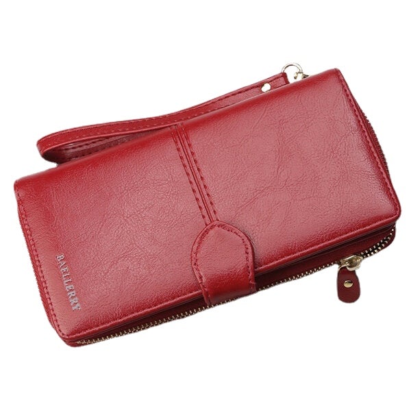 Women Faux Leather Large Capacity Fashion Purse Wallet Pure Color Clutch Bag Card Holder