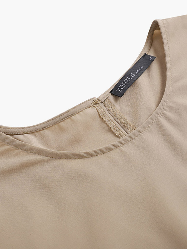 Women Long Sleeve Shirt Pockets Solid Ankle Length Midi Dresses