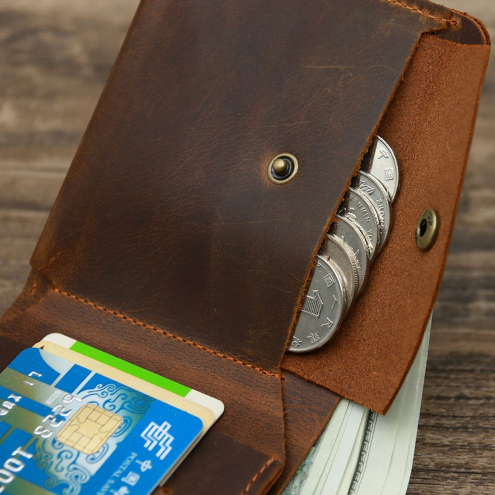 Men Genuine Leather Vintage Durable Light Weight Wallet Retro Business Tri-fold Wallet