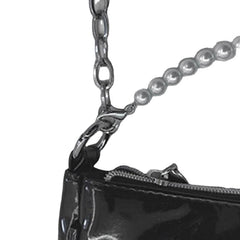 Women PU Leather Pearls Rhinestone Chain Butterflies Pattern Small Square Handbag Shoulder Bag