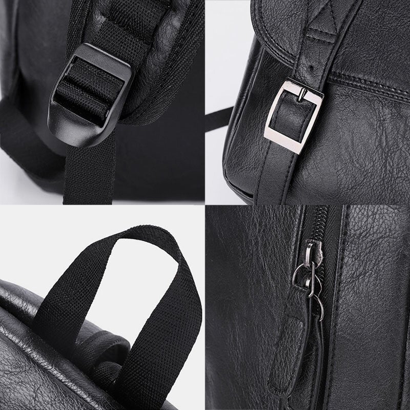 Men Business Large Capacity Backpack Vintage Soft Leather Waterproof Wear-resistant 15.6 Inch Laptop Bag