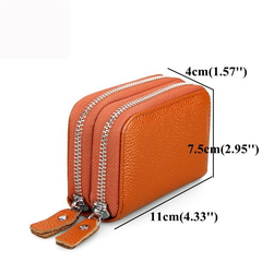 Women Men RFID Antimagnetic Genuine Leather Zipper Card Holder Purse Wallet