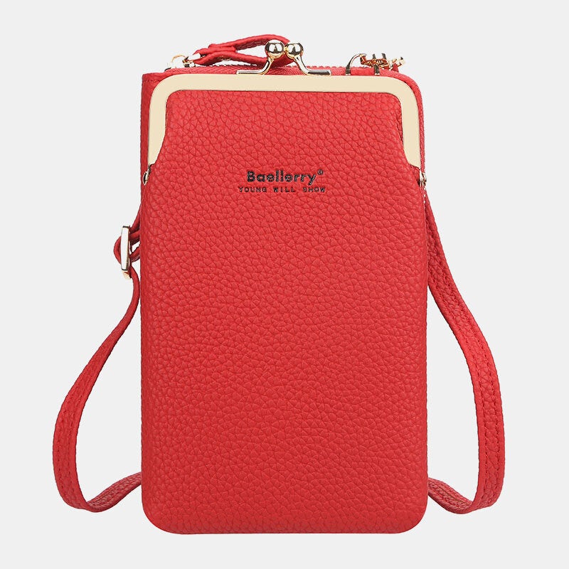 Women Lychee Pattern 6 Card Slots 6.5 Inch Phone Bag Crossbody Bag