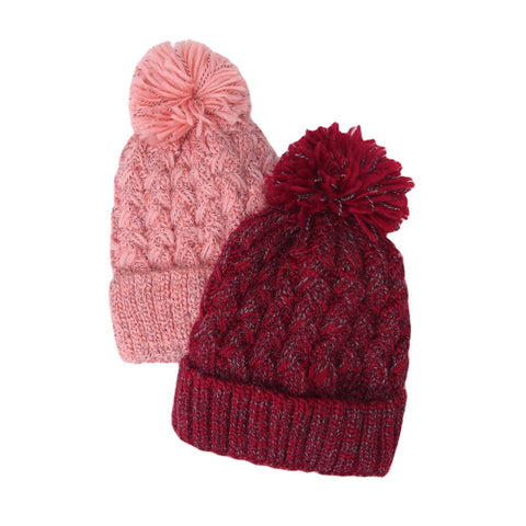 Women Mixed Color Knitted Plus Velvet Thicken Fluffy Ball Warmth Ear Protection Beanie Hat