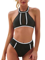 Women's Swimwear Bikini Tankini Normal Swimsuit Tie Knot Mesh Bow Cross Solid Color Stripe Black Padded Blouse Strap Bathing Suits New Party Neutral / Sexy / Padded Bras