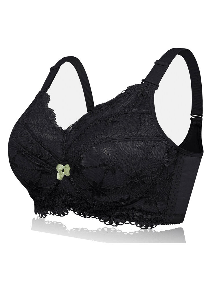 Lace See Through Full Coverage Gather Push Up Minimizer Bra, Black