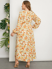 Plus Size V-neck Floral Print Crossed Front Design Dress