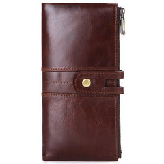 Men Genuine Leather Vintage Long Wallet Phone Bag Card Holder Photo Pocket