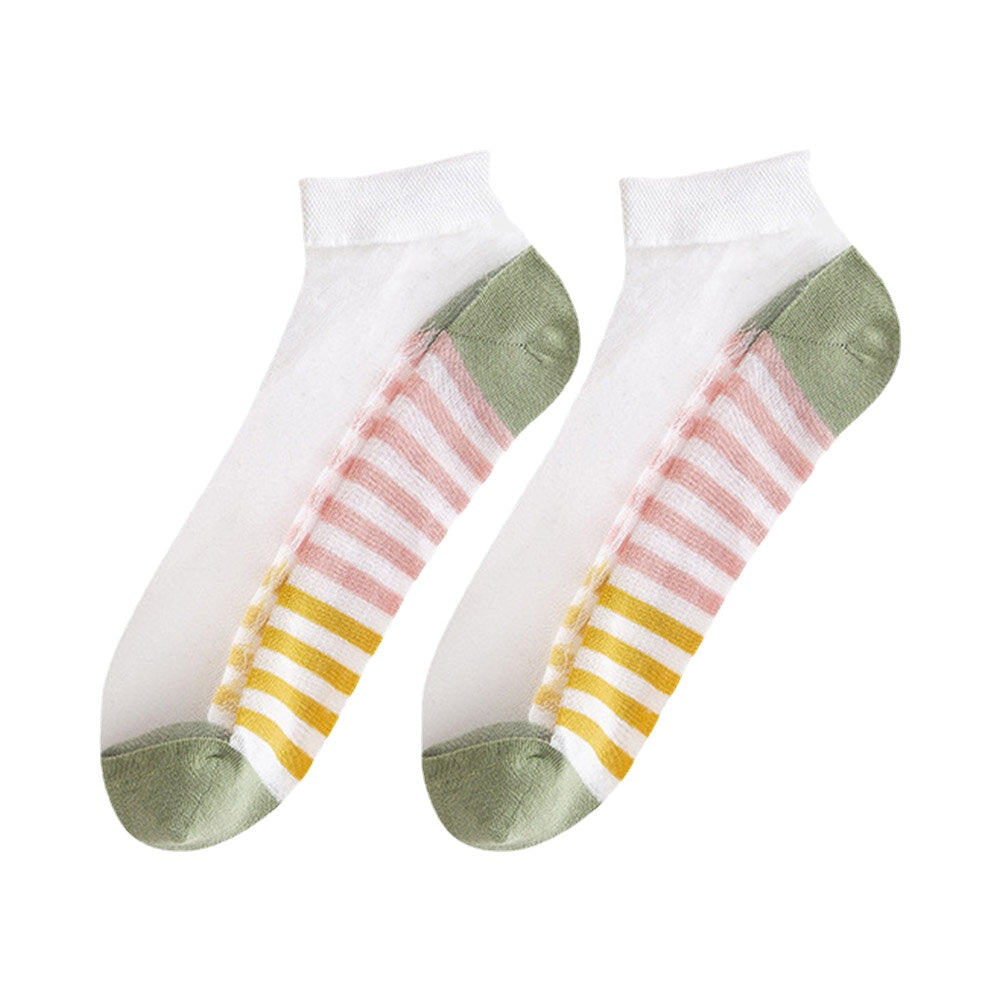 3 Pairs Women Cotton Glass Silk Peach Letters Stripes Pattern Jacquard Breathable Socks