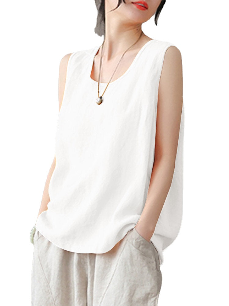 Solid Crew Neck Sleeveless Casual Women Tank Top