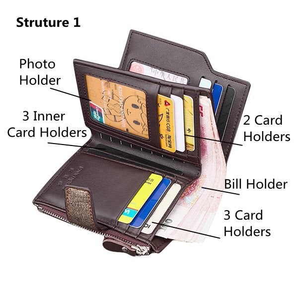 Men PU Leather Casual Wallet Hasp Zipper Credit Card Holder Coin Bag