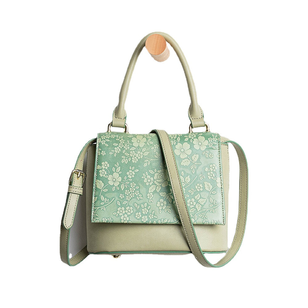 Women Vintage Genuine Leather Floral Handbag Crossbody Bag Shoulder