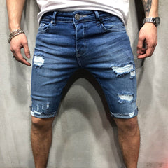 Men's Straight Denim Shorts Slim Comfortable Soft Casual Jeans with Hole Outdoor Camping Hiking