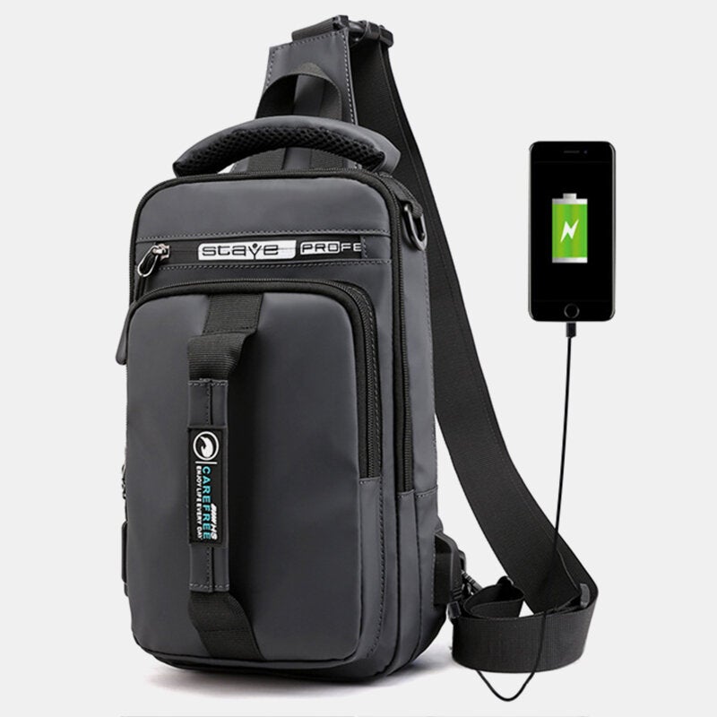 Men Waterproof Fashion Light Weight Oxfords Chest Bag Shoulder Bag With USB Charging Port For Outdoor