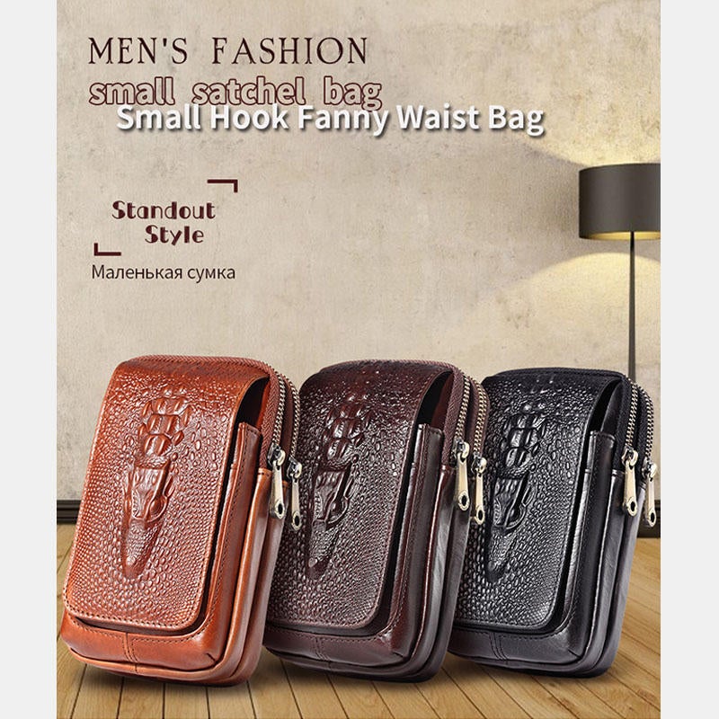 Men Genuine Leather Casual Multifunctional Phone Bag Waist For Outdoor