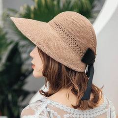 Women UV Protection Straw Hat Wide Brim Bucket Hats Round Flat Caps Beach Holiday Cap