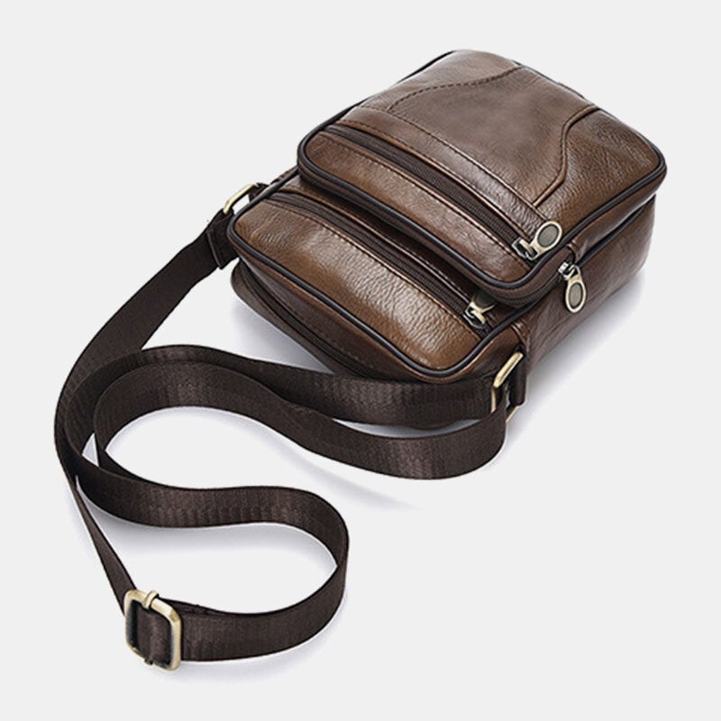 Men Genuine Leather Business Casual Solid Color Leather Shoulder Bag Crossbody