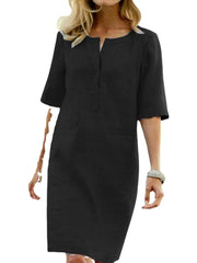 Casual Solid Color Decorative Pockets Half Sleeve Loose Midi Dress