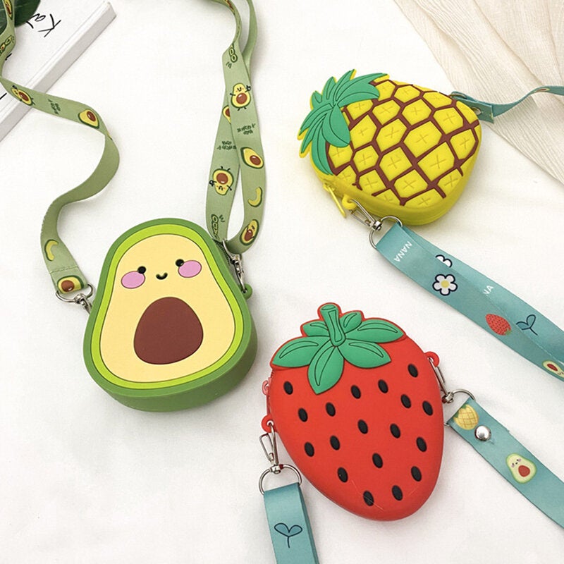 women cute strawberry avocado rubber mini crossbody bag