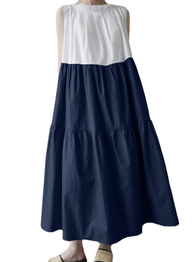 Sleeveless Contrast Color Leisure Maxi Dress