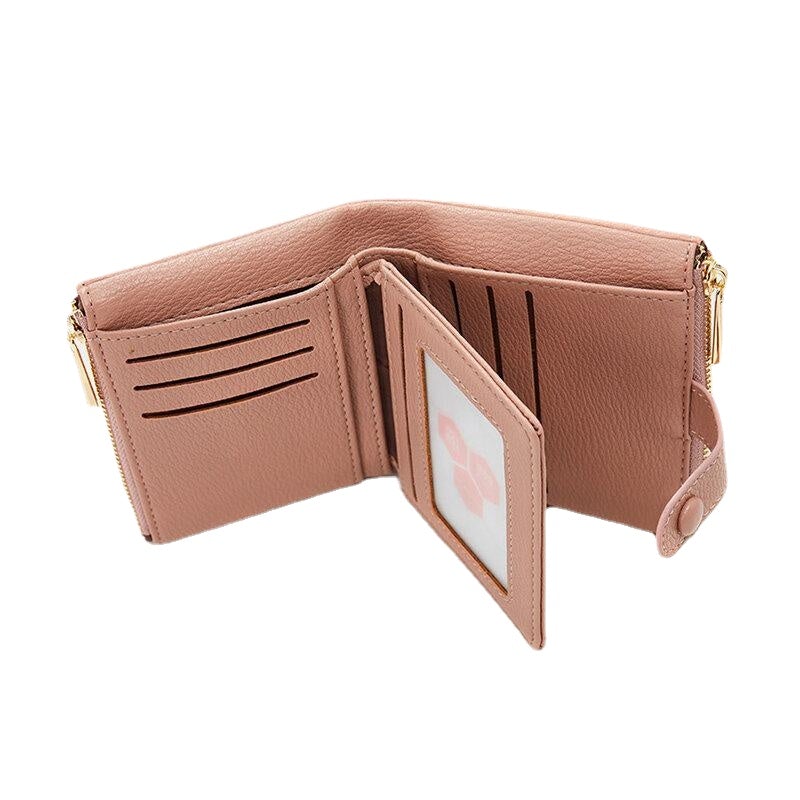 Women PU Leather Multi-slot Hand Carry Short Wallet Clutch Purse