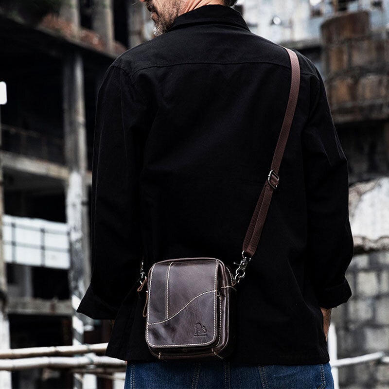 Men Genuine Leather Retro Business Small Cowhide Convertible Shoulder Bag Crossbody Waist