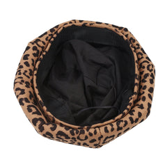 Women Woolen Warm Young All-match Leopard Pattern Painter Hat Newsboy Hat Octagonal Hat Beret Hat