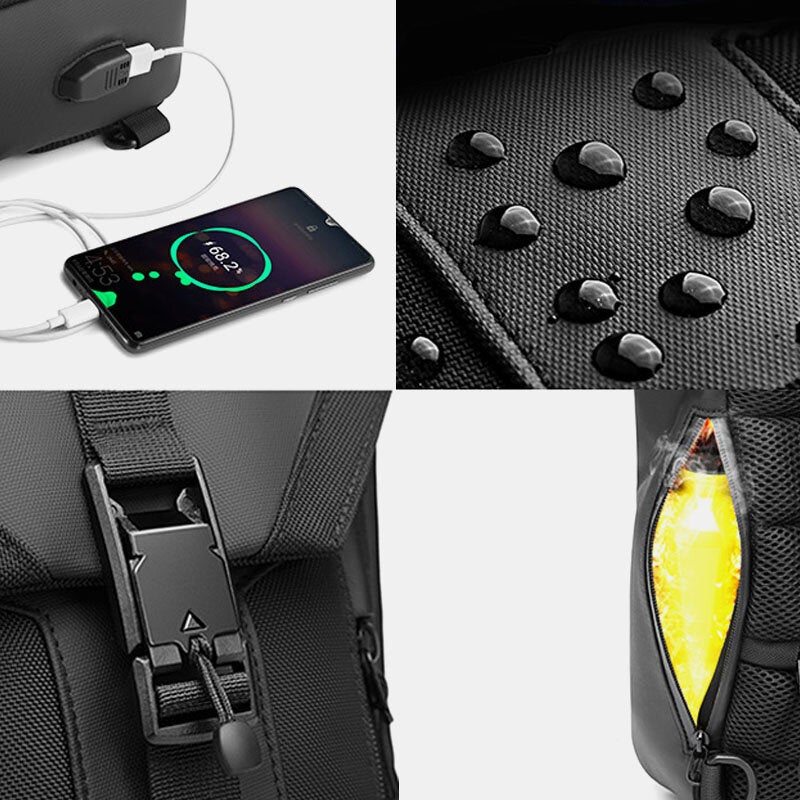 Men Oxford USB Charging Multi-pocket 3 Card Slots Waterproof Outdoor Crossbody Bag Chest Sling