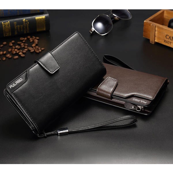 Men Leather Business Long Wallet Credit Card Organizer with 21 Slots Phone Bag