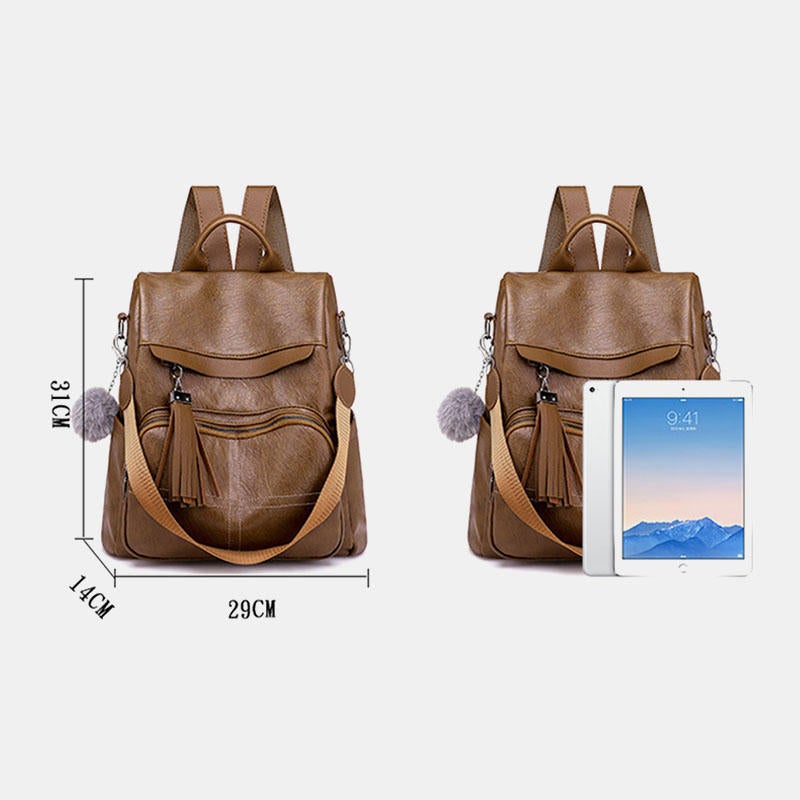 Women Anti-Theft Backpack Multifunctional Bag Tassel Zipper Bag