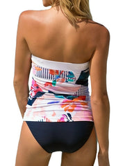 Women's Swimwear Tankini 2 Piece Normal Swimsuit Modest Swimwear Open Back Print Floral White Tube Top Strapless Bathing Suits New Casual Vacation / Modern / Padded Bras